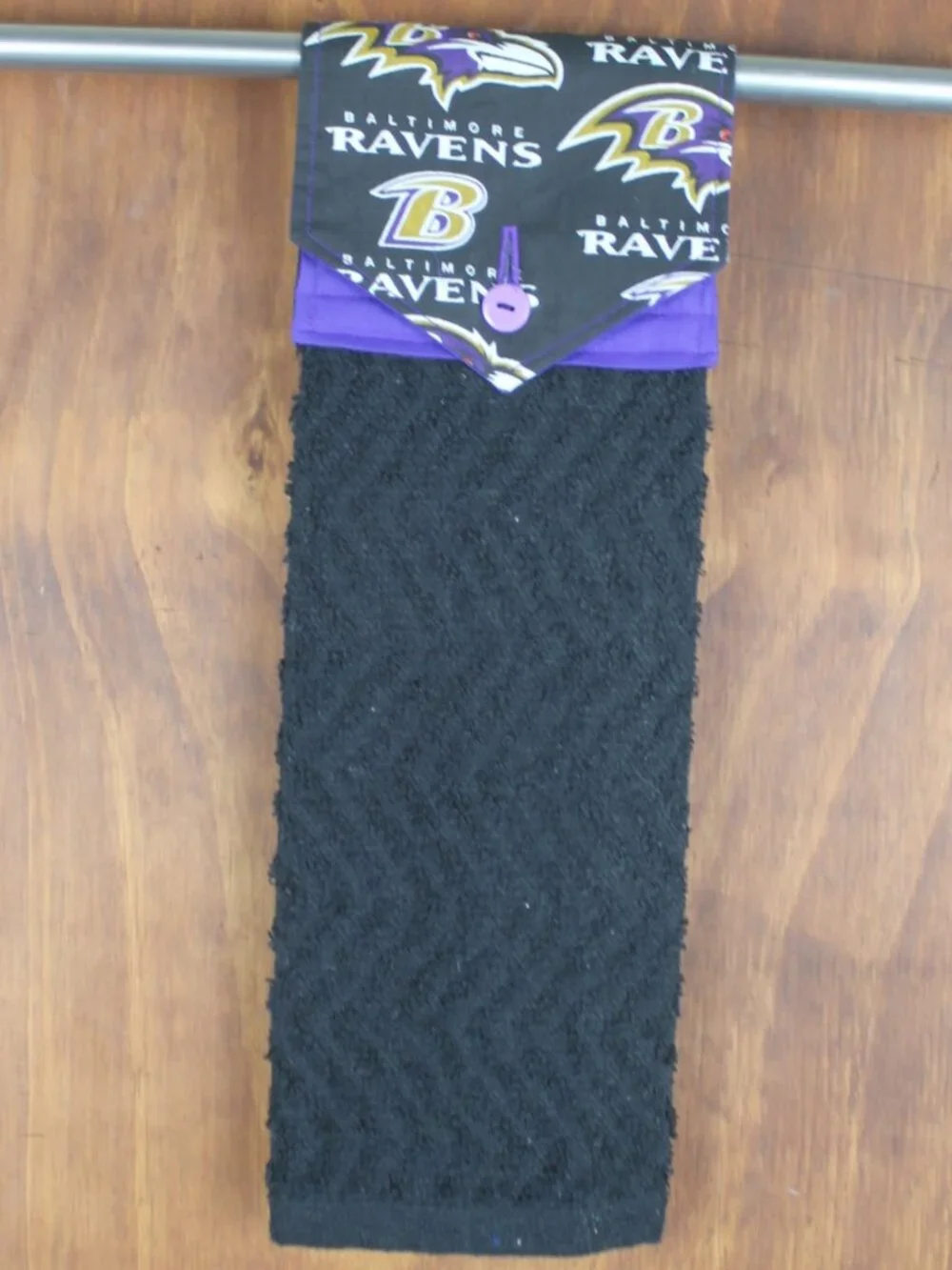 BALTIMORE RAVENS HAND TOWEL BLACK PURPLE WHITE HANDMADE HANGING KITCHEN COTTON